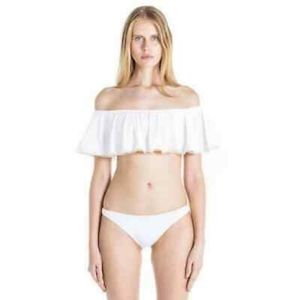 Off-Shoulder Ruffle Bikini Set - White